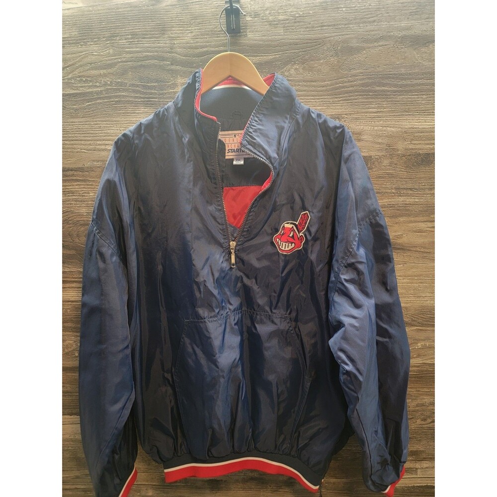 Vintage 90s Cleveland Indians STARTER Jacket XX Large Windbreaker Half Zip blue